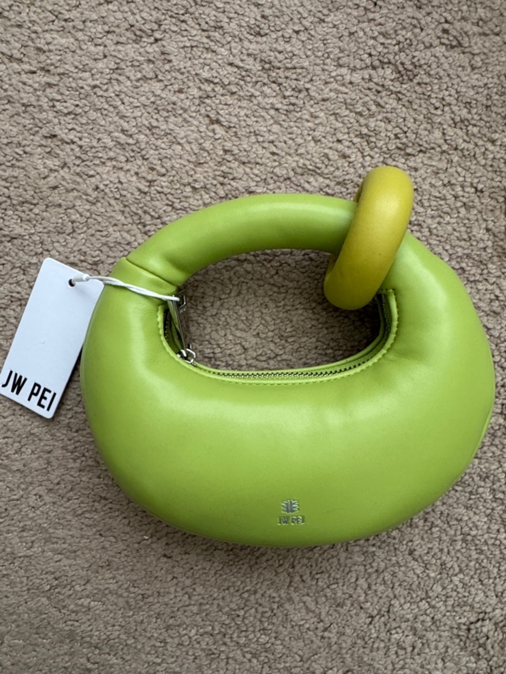JW PEI Neon Lime Crescent Handle Mini Bag with Ring Accent